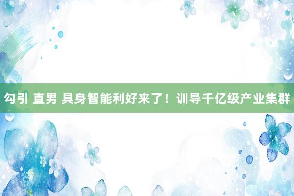 勾引 直男 具身智能利好来了！训导千亿级产业集群